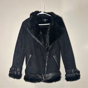 Missguided Black Faux Suede Fur Moto Jacket